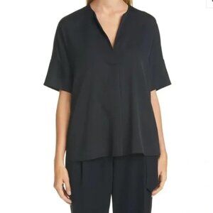 Vince Silk Popover V-Neck Top S Black